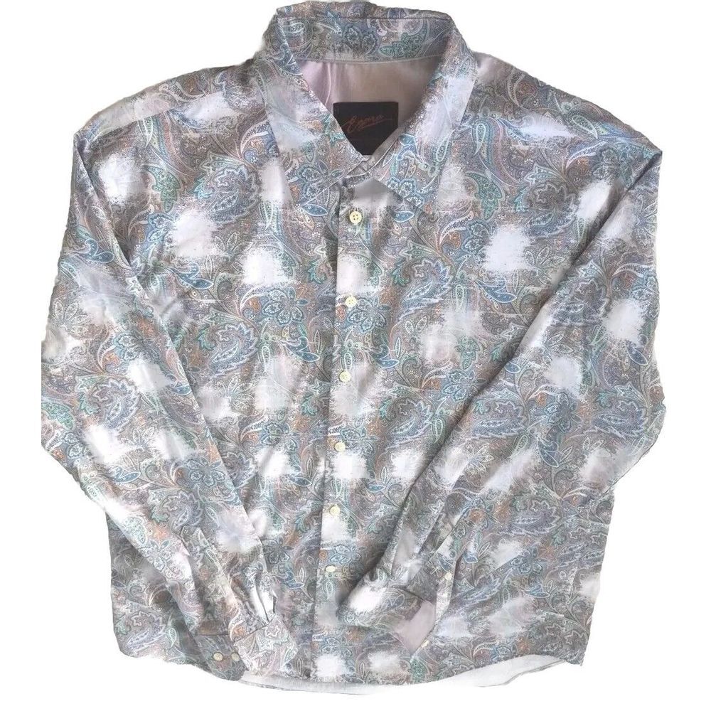 Egara Men's Modern Fit Stretch Long-sleeved Button Down XL Paisley Multicolor